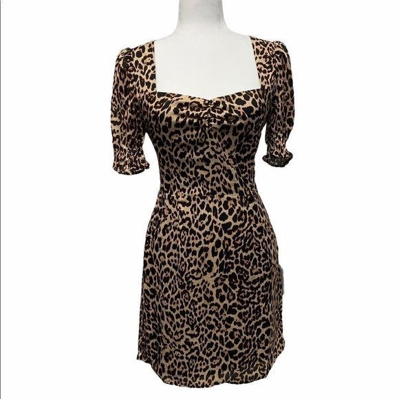 NSR Animal Print Short Puff Sleeve Mini Dress Small/Medium - Picture 3 of 7